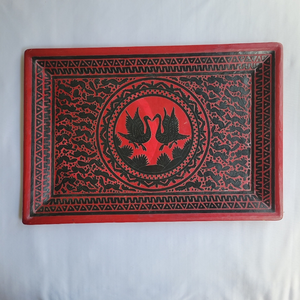 Red and Black Decorative Tray